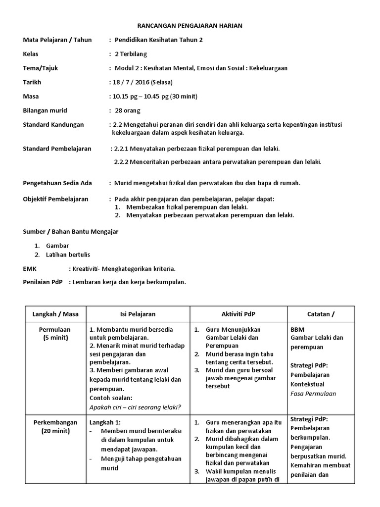 Rph Th2 Membezakan Lelaki Dan Perempuan M3 Pdf