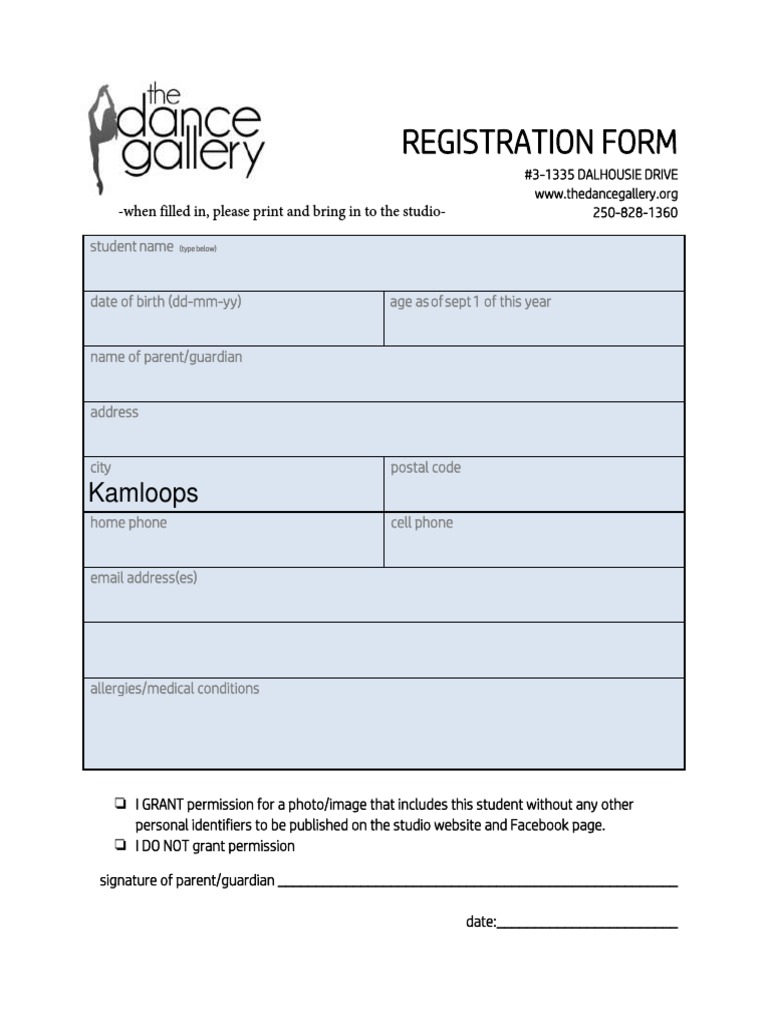 Dance Class Registration Form | PDF