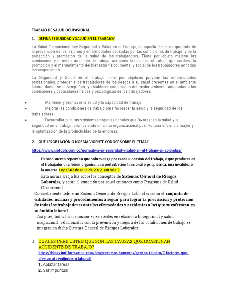 Salud y Seguridad en el Trabajo | PDF | Seguridad y salud ocupacional ...