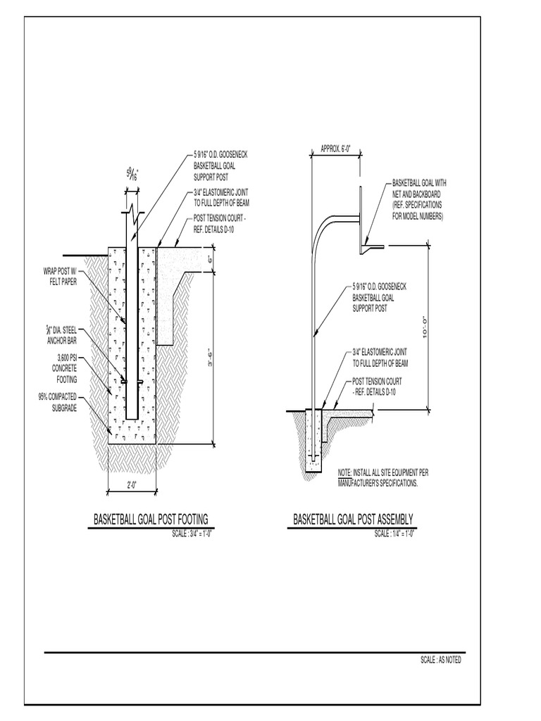 Basketball Goal Post Footing and Goal Assembly Details PDF PDF