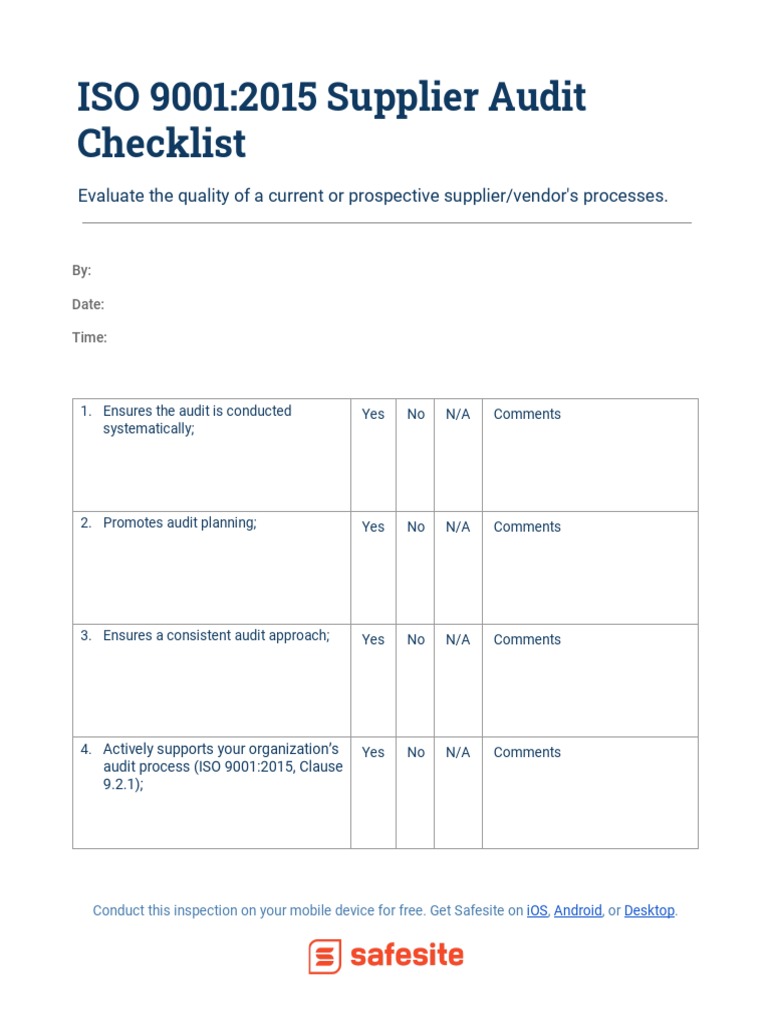 ISO 9001 2015 Supplier Audit Checklist PDF | PDF | Audit | Calibration