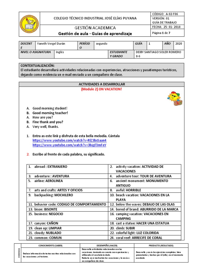 Ingles Sexto Grado | PDF | Ocio | Turismo