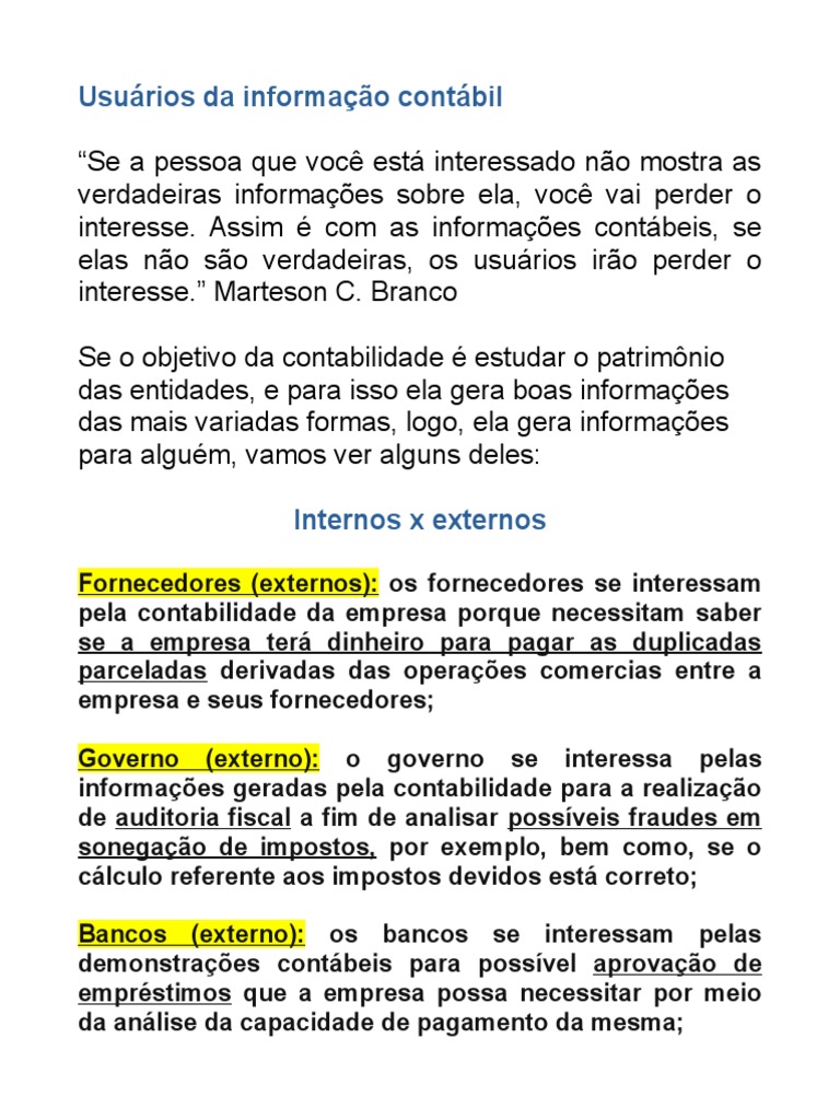 Usuários da Informação Contábil | PDF | Relatório anual | Contabilidade