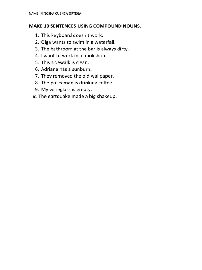 Compound Noun Sentences Examples | PDF | Home & Garden