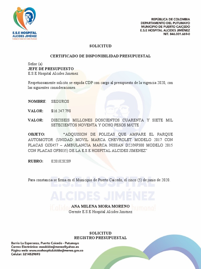 Solicitud CDP y RP - CONTRATO | PDF | Estado (política) | Justicia