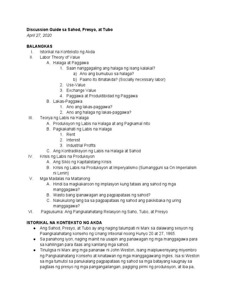 Sahod, Presyo, at Tubo | PDF