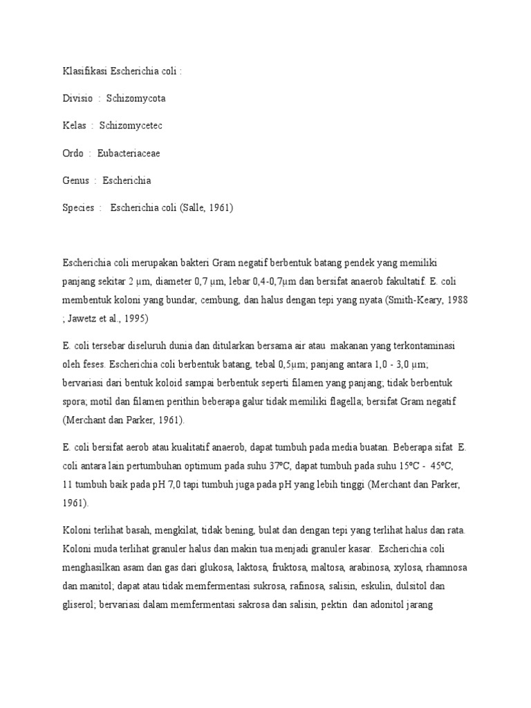 Klasifikasi dan Karakteristik E. coli | PDF | Sains & Matematika
