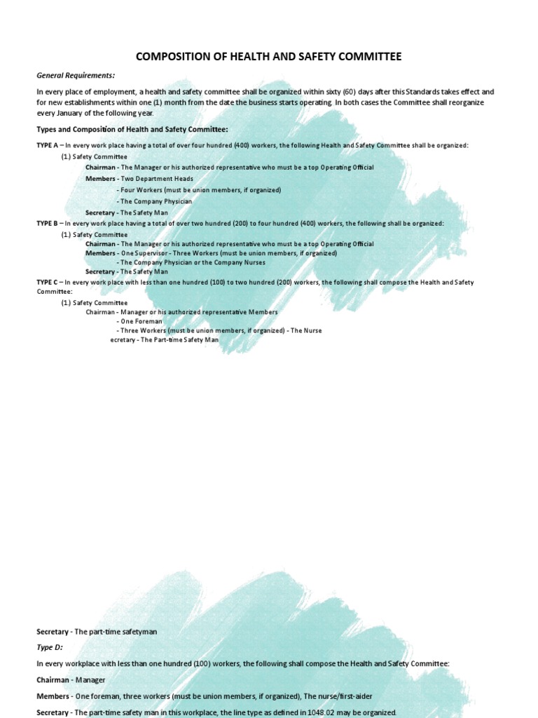 Composition of Health and Safety Committees | PDF | Dentistry | Nursing