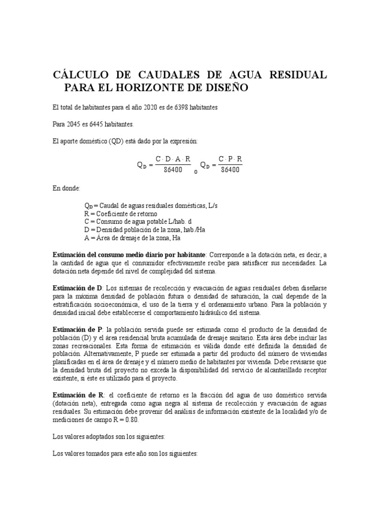 Cálculo de Caudales de Aguas Residuales | PDF | Aguas residuales ...