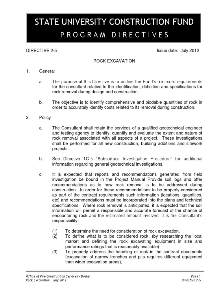 Rock Excavation Directive 2-5 | PDF | Specification (Technical Standard ...