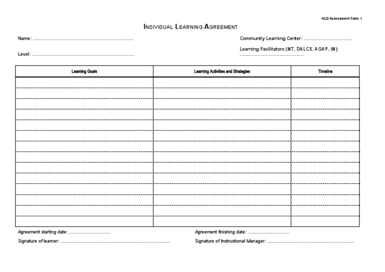 Individual Learning Agreement Template | PDF | Career & Growth | Games ...