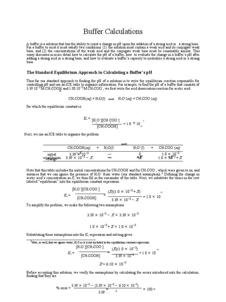 Buffer Calculations: The Standard Equilibrium Approach To Calculating A ...