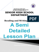 Senior High School Department Reading and Writing Skills: A Semi Detailed Lesson Plan