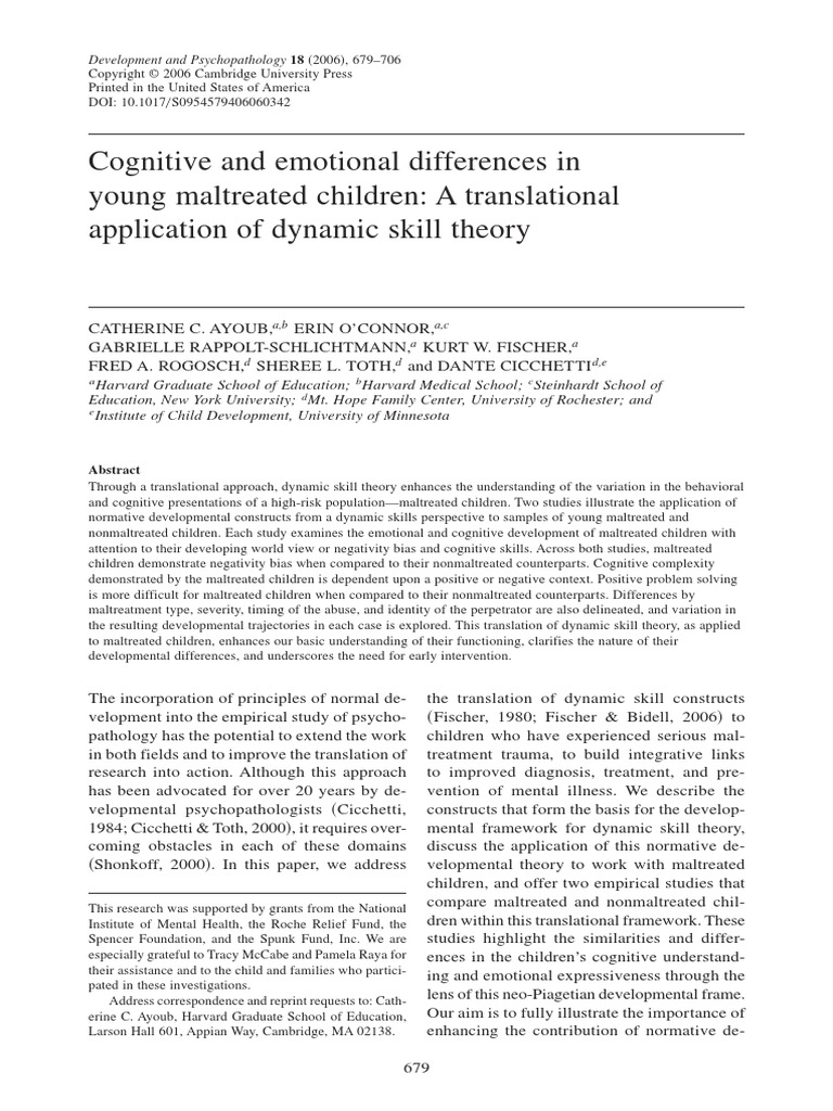 Cognitive and Emotional Differences in Young Maltreated Children: A ...