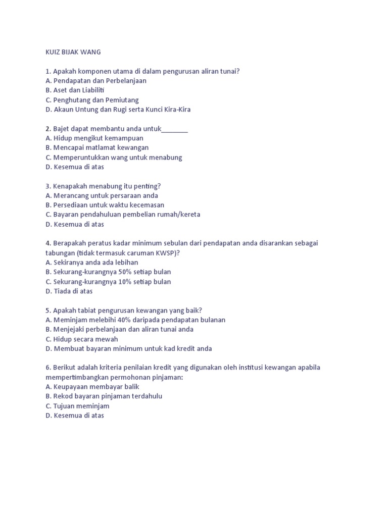 Quiz Kewangan Pdf