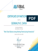Certificate of Participation: Gemmalyn E. Daria