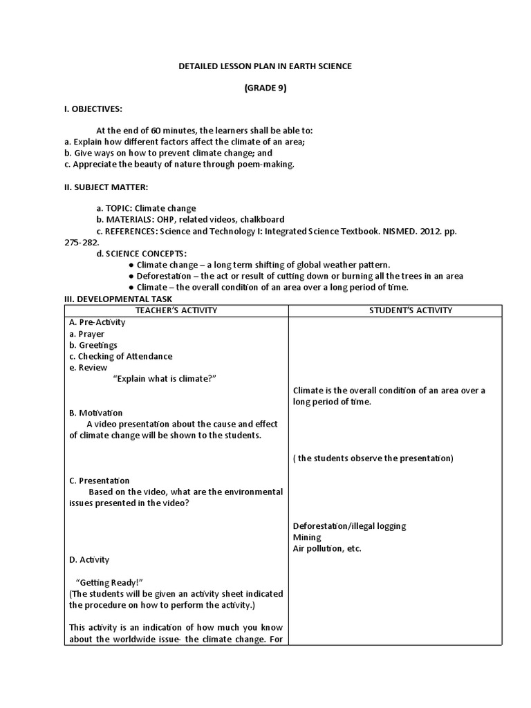 Climate Change Lesson Plan for Grade 9 | PDF | Human Impact On The ...