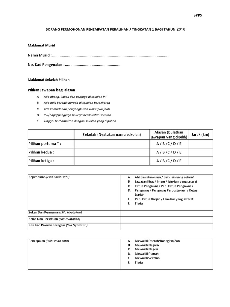 Borang Permohonan Penempatan Sekolah Pdf Pdf
