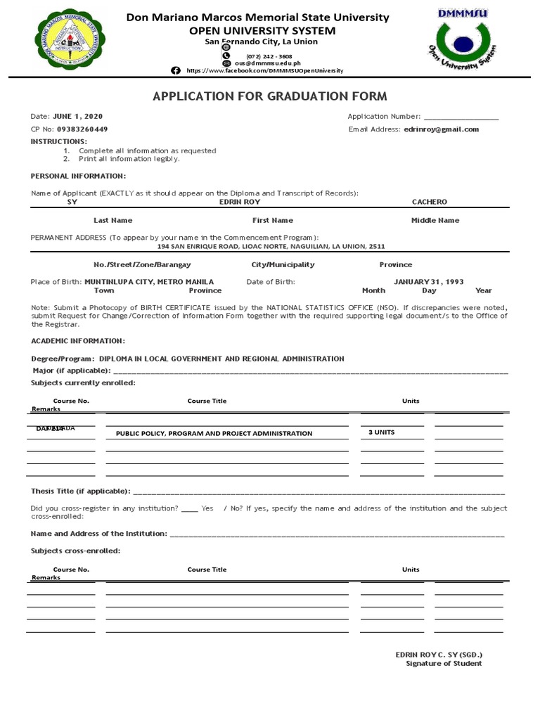 Graduation Application Form Instructions | PDF | Academia | Educational ...