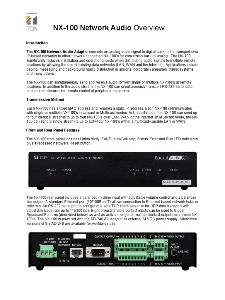 NX-100 Network Audio Adapter Overview | PDF | Port (Computer Networking ...