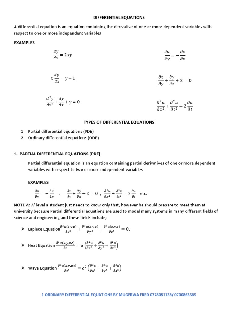 Ordinary Differential Equations Differential Equations Ordinary Differential Equation