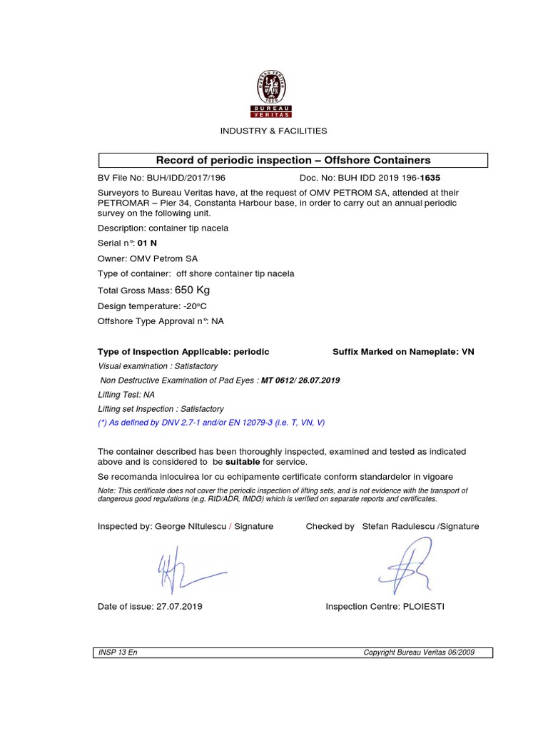 1635 - 01 N Record of Periodic Inspection | PDF