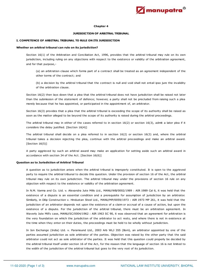 Arbitration and ADR Chapter 4 Jurisdiction of ArCHAPTER4COM124862 | PDF ...