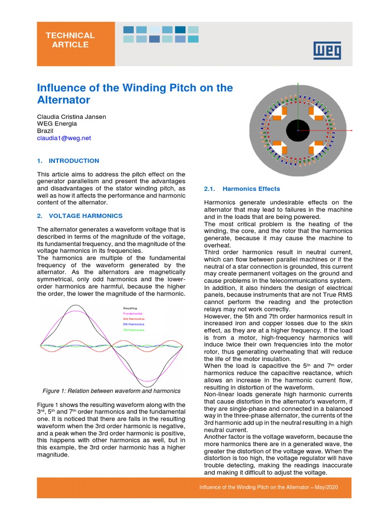 Influence of the Winding Pitch on Alternator Harmonics and Generator