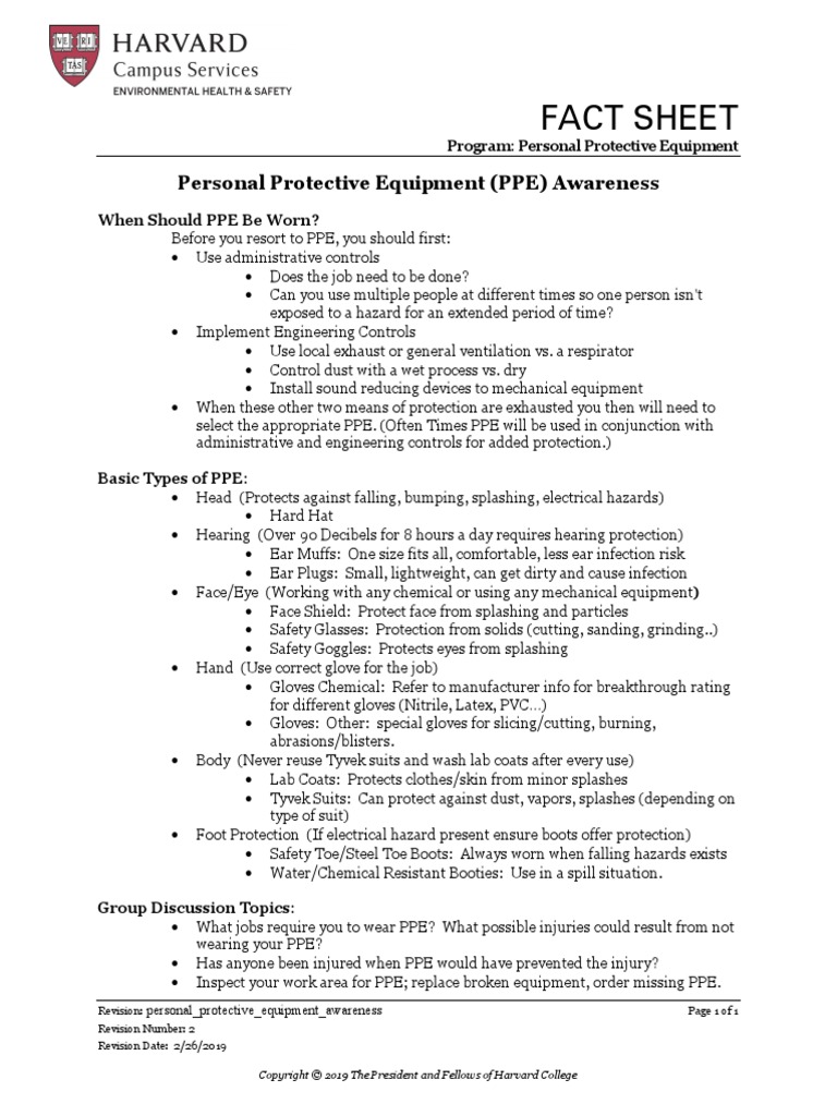 Fact Sheet Personal Protective Equipment Awareness PDF Personal