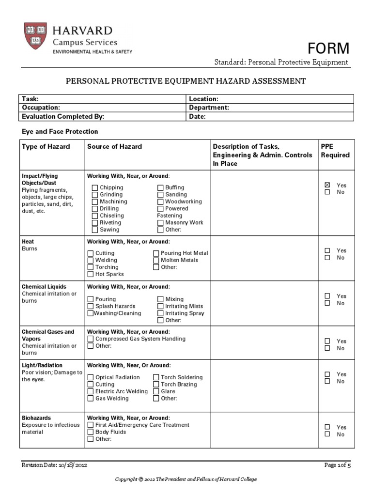 Personal Protective Equipment Hazard Assessment | PDF | Personal ...