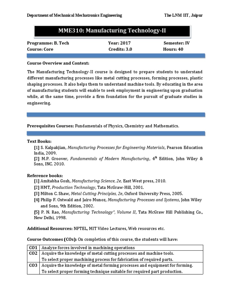Manufacturing Technology-II Overview | PDF | Machining | Sheet Metal