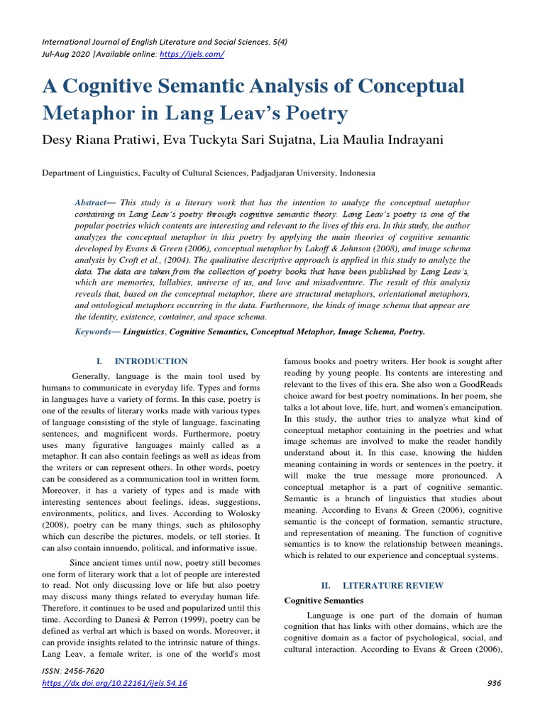 A Cognitive Semantic Analysis of Conceptual Metaphor in Lang Leav's ...
