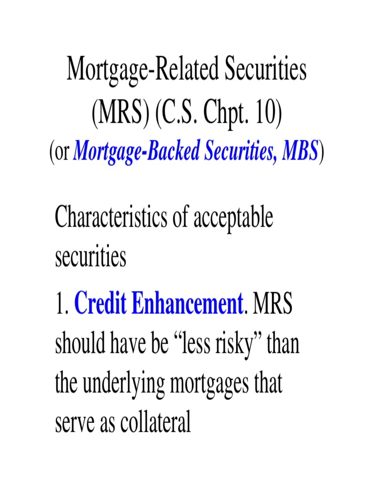 MortgageRelated Securities (MRS) (C.S. Chpt. 10) PDF Mortgage Backed Security Bonds (Finance)