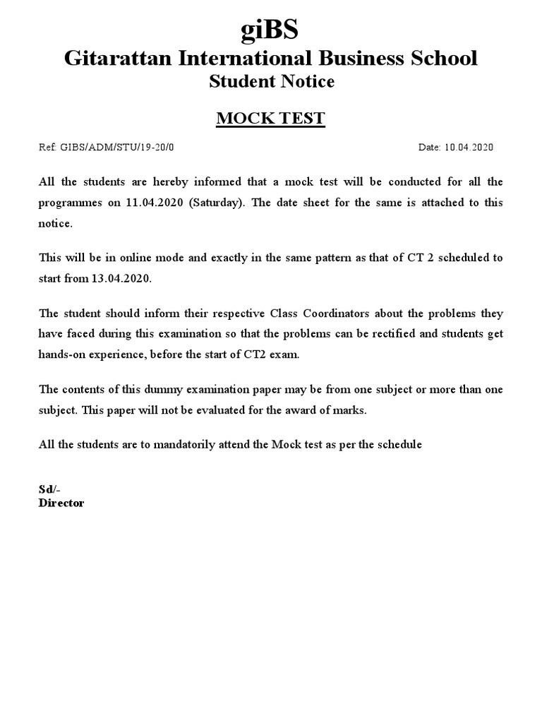 1 Student Notice Mock Test | PDF