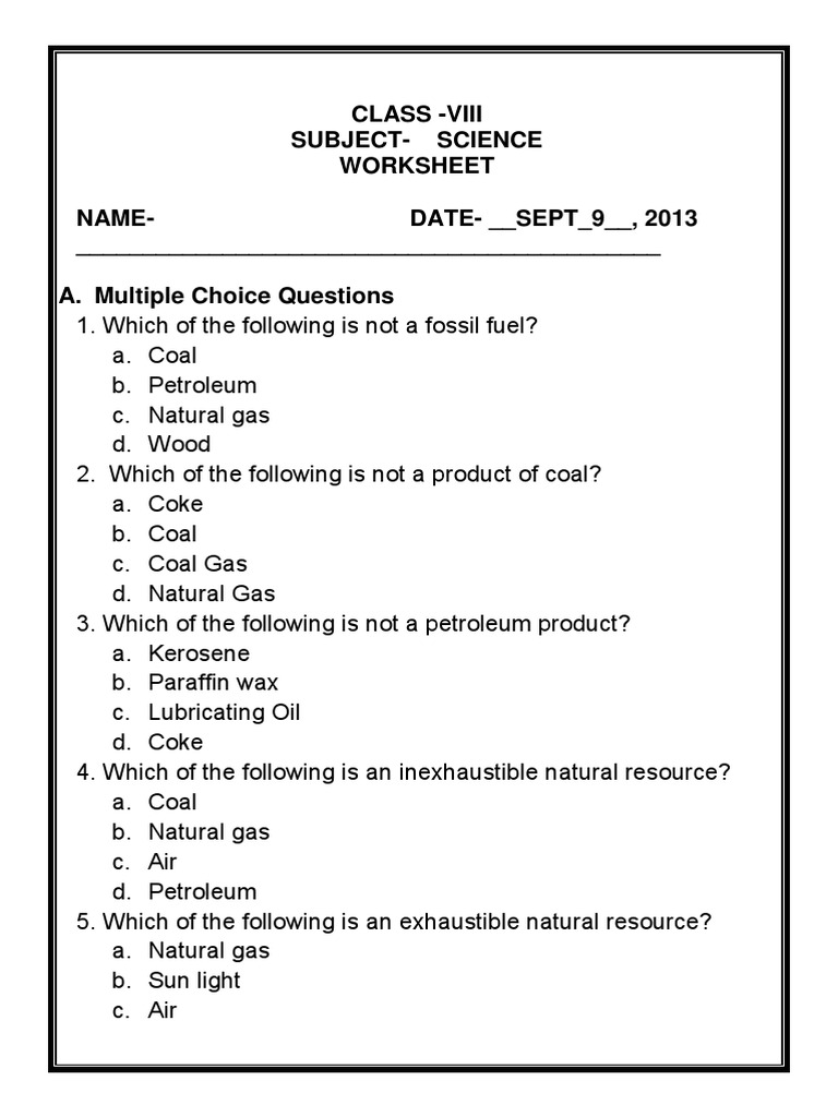 CBSE Class 8 Science Worksheet - Revision Worksheet | PDF