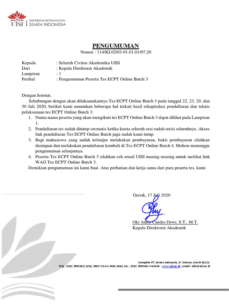 Pengumuman Peserta Tes ECPT Batch 3 PDF | PDF