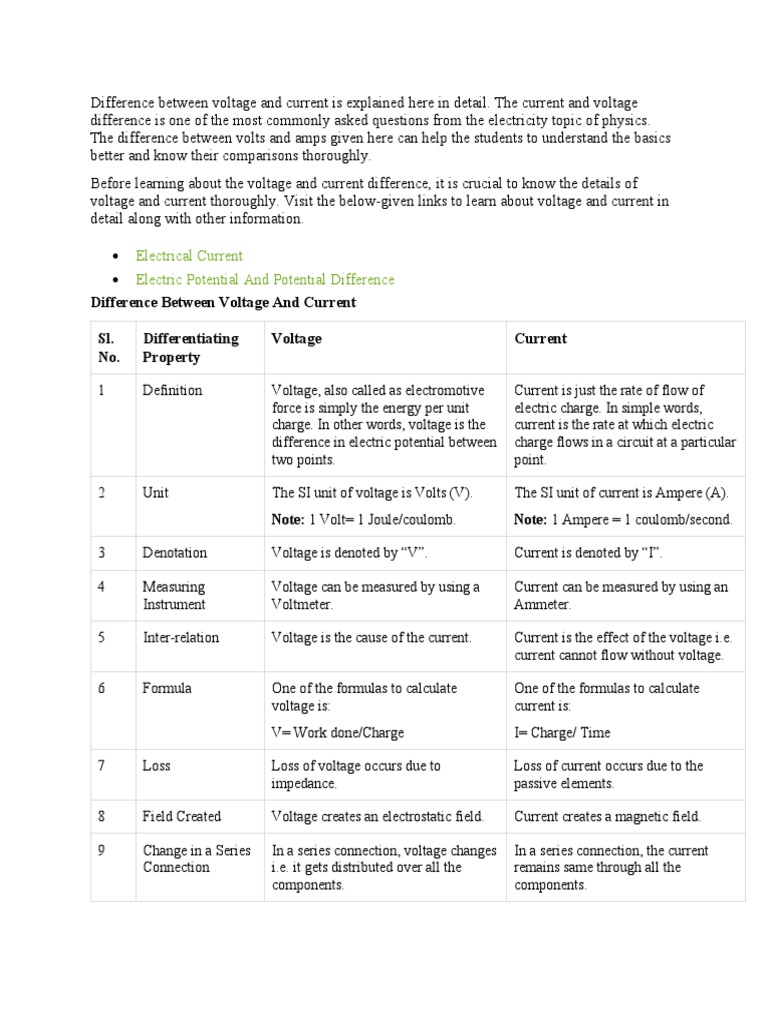 Current vs. Voltage Explained | PDF | Voltage | Applied And ...