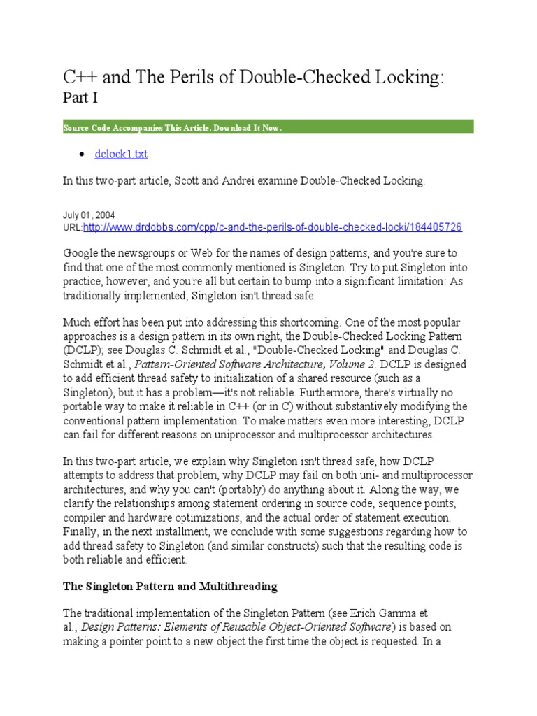 C and the perils of double checked locking pdf thread computing