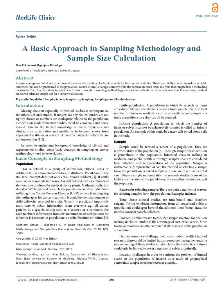 A Basic Approach in Sampling Methodology and Sample Size Calculation ...