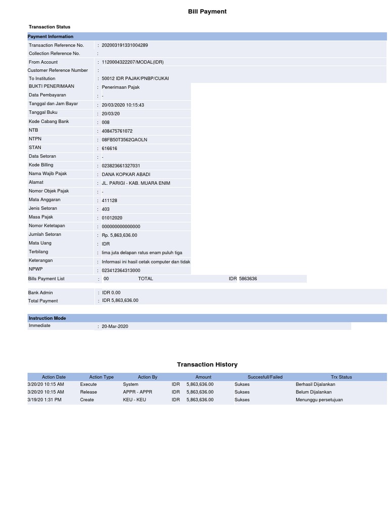 Bill Payment: Transaction Status Payment Information | PDF | Payments ...