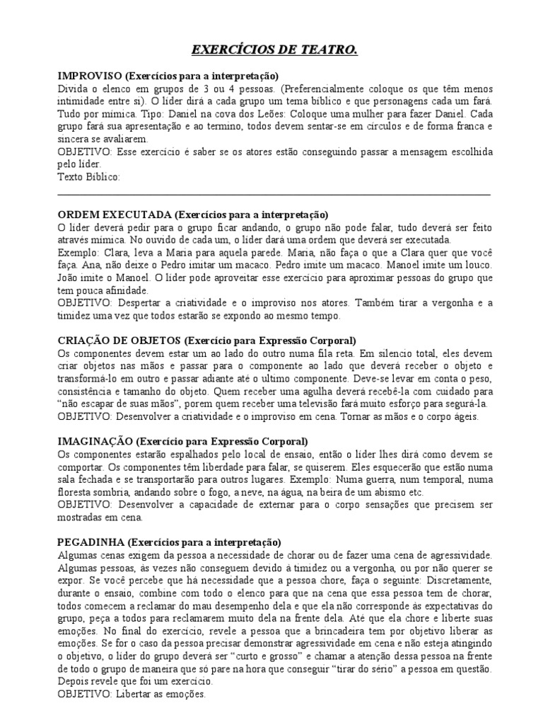 Exercícios De Teatro Para Interpretação E Expressão Corporal Pdf