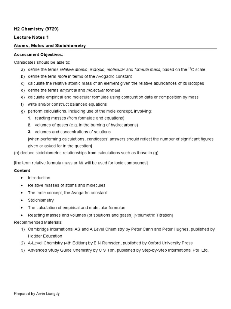 1 Moles and Stoichiometry | PDF | Mole (Unit) | Stoichiometry