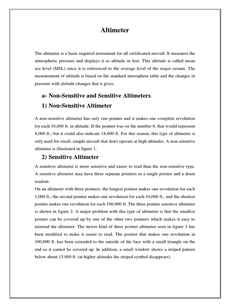 Altimeter aNonSensitive and Sensitive Altimeters 1) NonSensitive