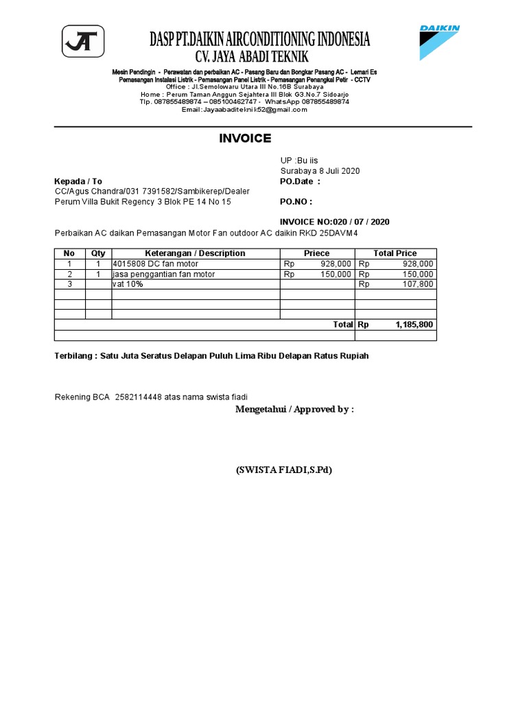 Invoice Agus Chandra | PDF