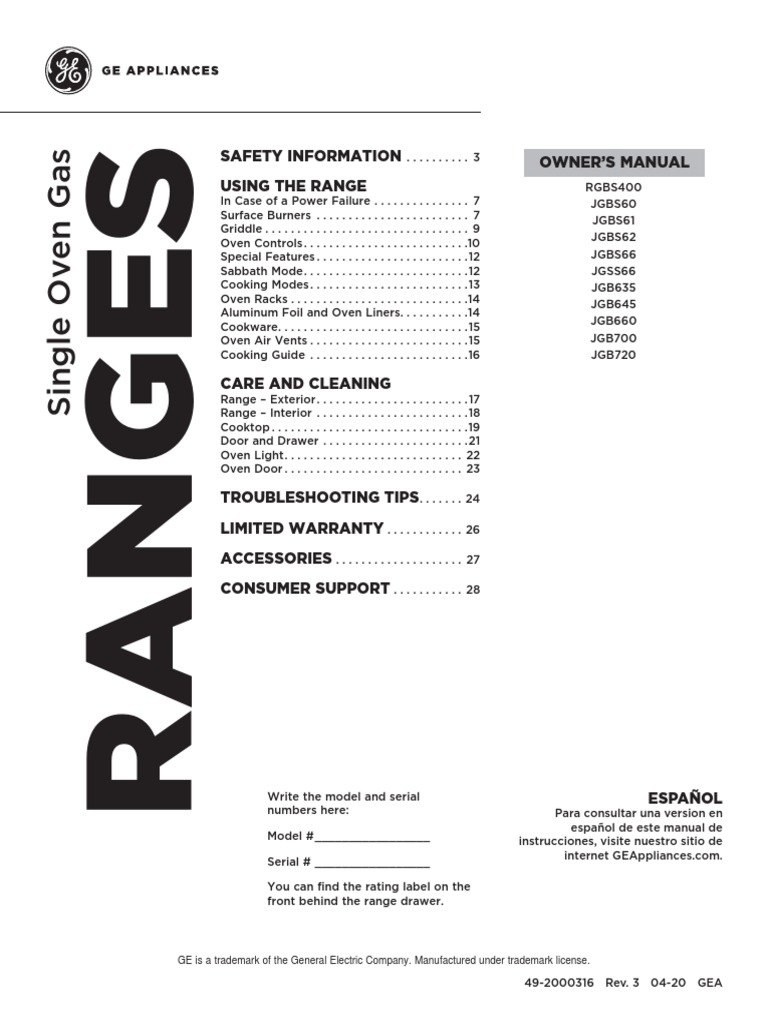 Ge Oven Manual PDF Cookware And Bakeware Grilling