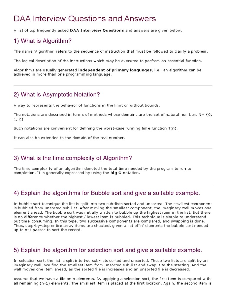 DAA Interview Questions and Answers | PDF | Time Complexity | Dynamic ...