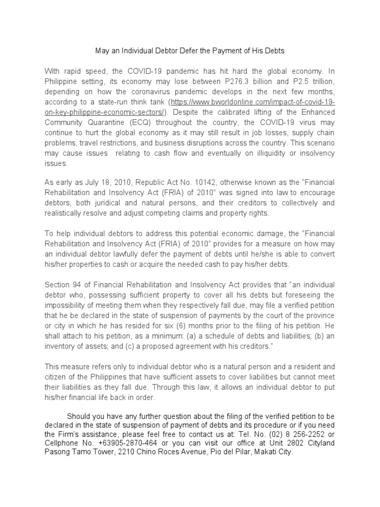 Suspension of Payment PDF Bankruptcy Business Law