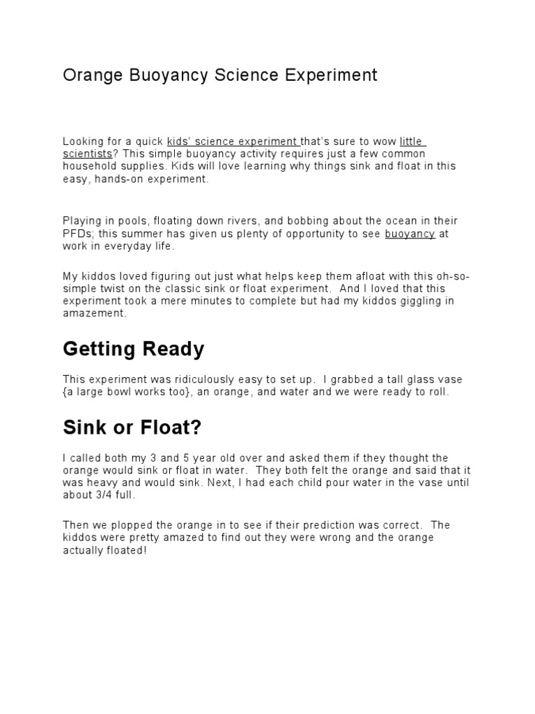 Science Orange Buoyancy Science Experiment Pdf Buoyancy Temporal