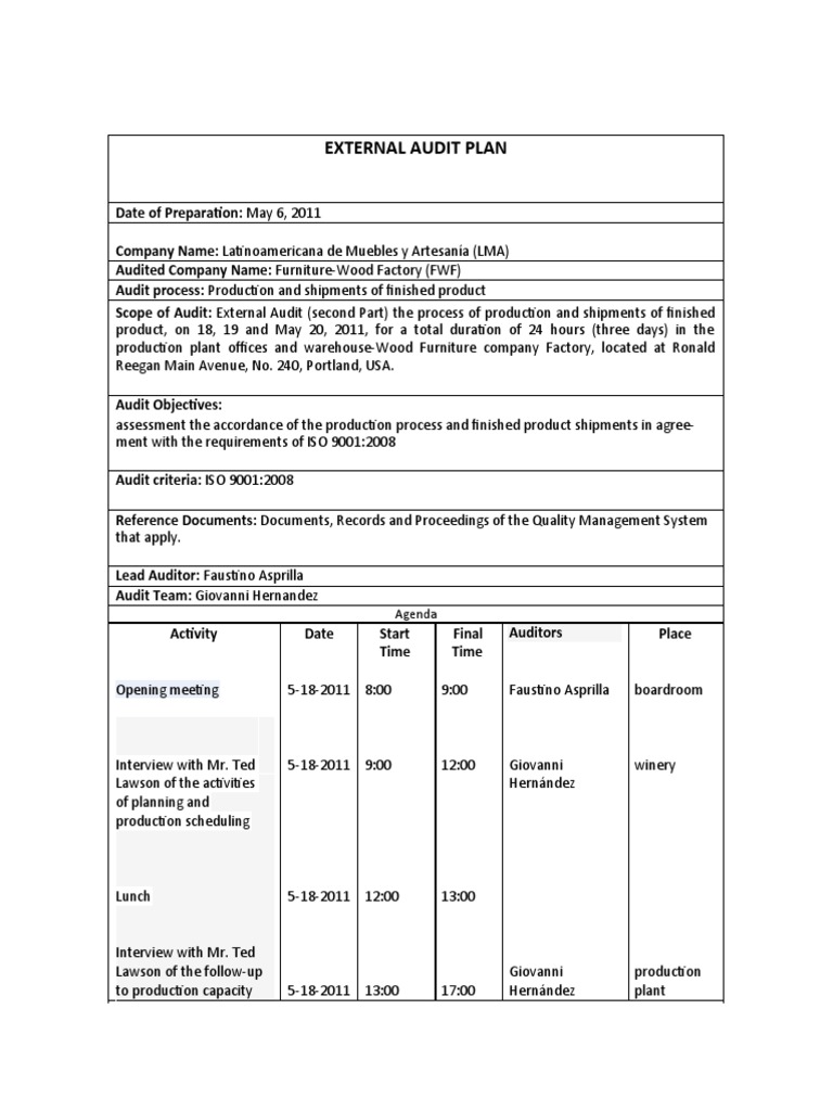 External Audit Plan for FWF 2011 | PDF | Audit | Business Process ...