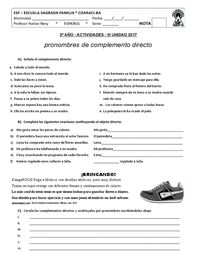 2º Actividades Complemento Directo - Iii Unidad | PDF